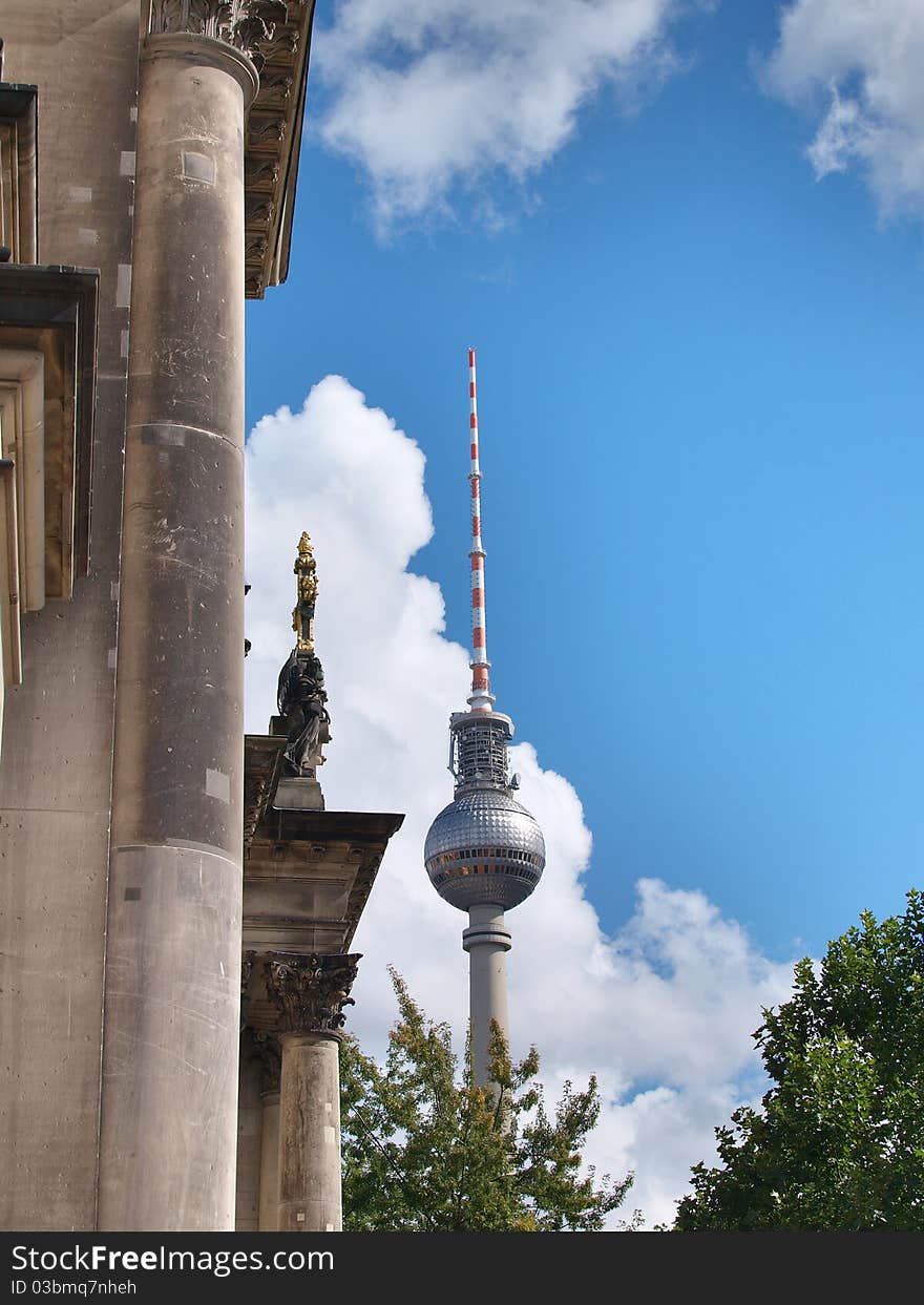 The citizen of Berlin TV tower of the national gallery regards. The citizen of Berlin TV tower of the national gallery regards