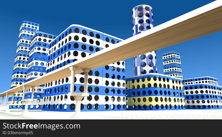 Scene toy city 3D rendered Illustration