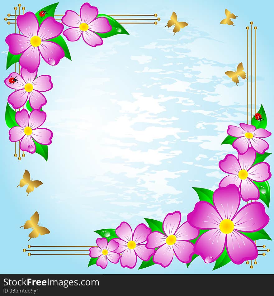 Floral background with ladybirds and butterflies. Floral background with ladybirds and butterflies.