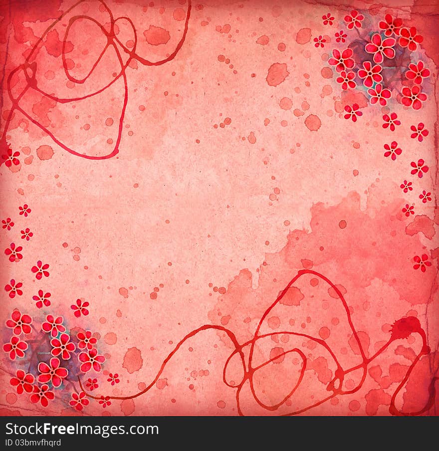 Vintage pink background with flowers