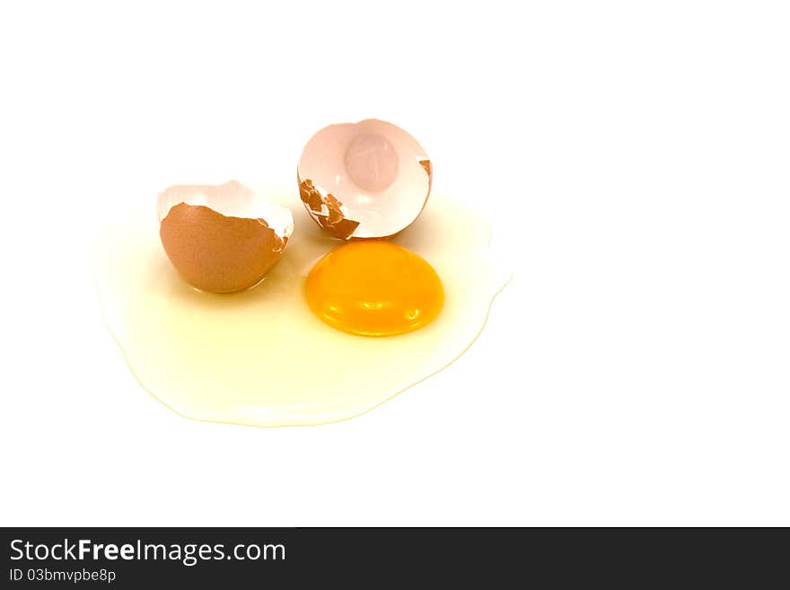 Broken egg isolated on white background.