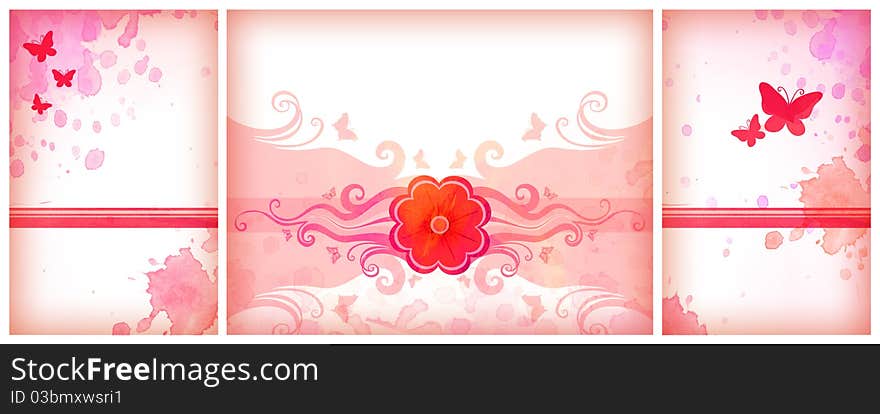 Set of pink watercolor backgrounds