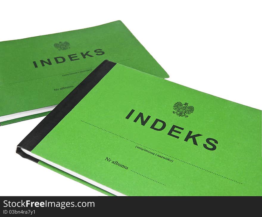 Polish student's registration book - indeks. Polish student's registration book - indeks