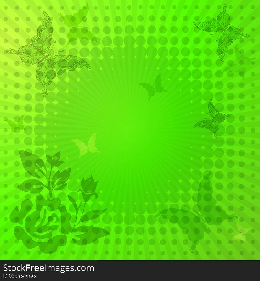 Decorative vivid green floral frame with butterflies. Decorative vivid green floral frame with butterflies