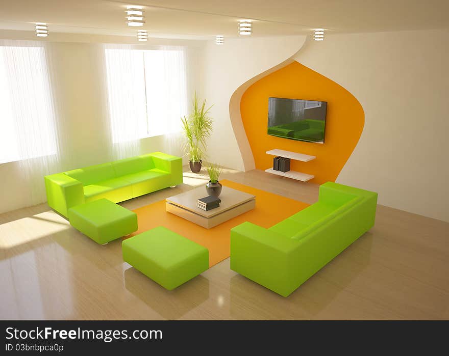 Green modern interior with furniture. Green modern interior with furniture