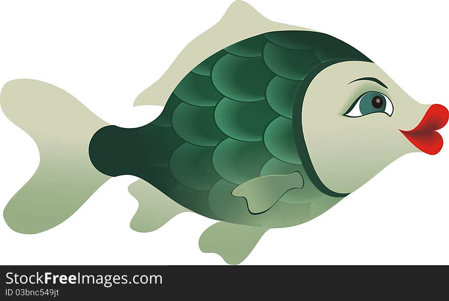 Cartoon, green fish with red lips