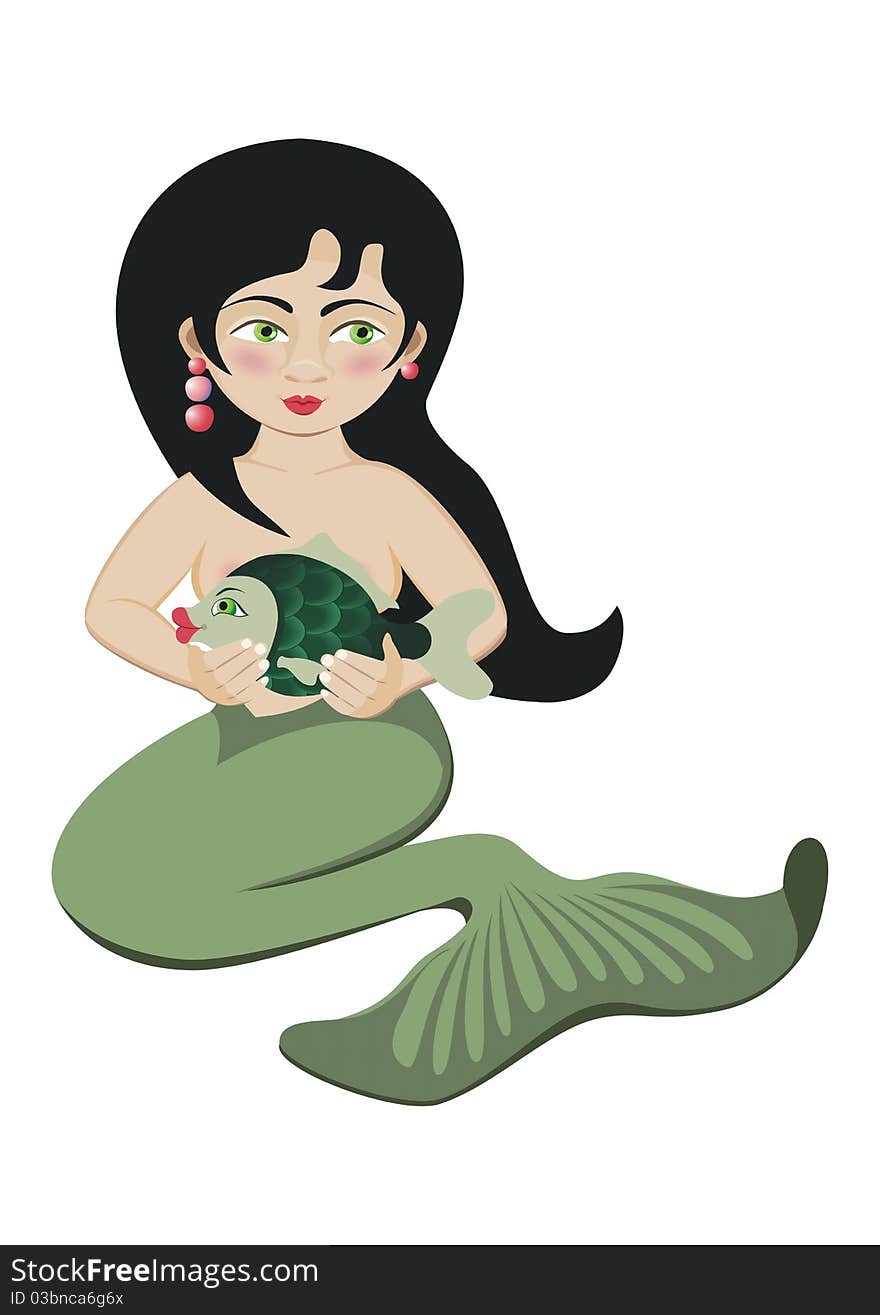 Illustration of a beautiful mermaid width black hair