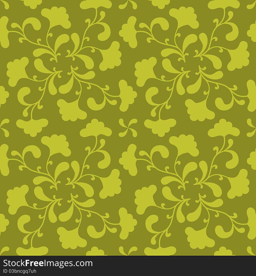 Green seamless background with floral silhouette. Green seamless background with floral silhouette.