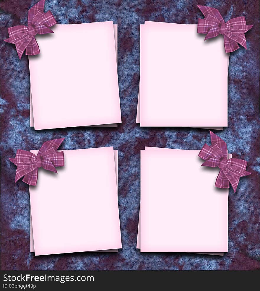 Paper blank with bow in corner on velvet fabric