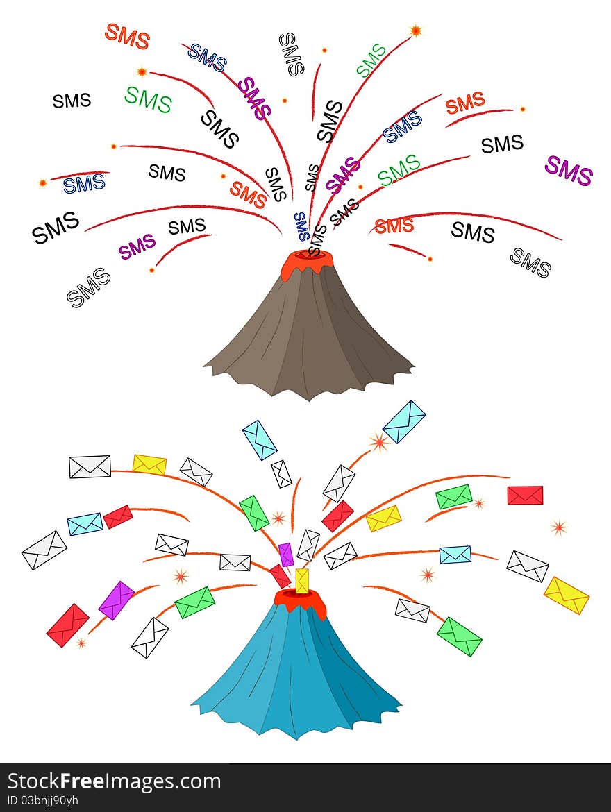 short message and letter volcano illustration. short message and letter volcano illustration