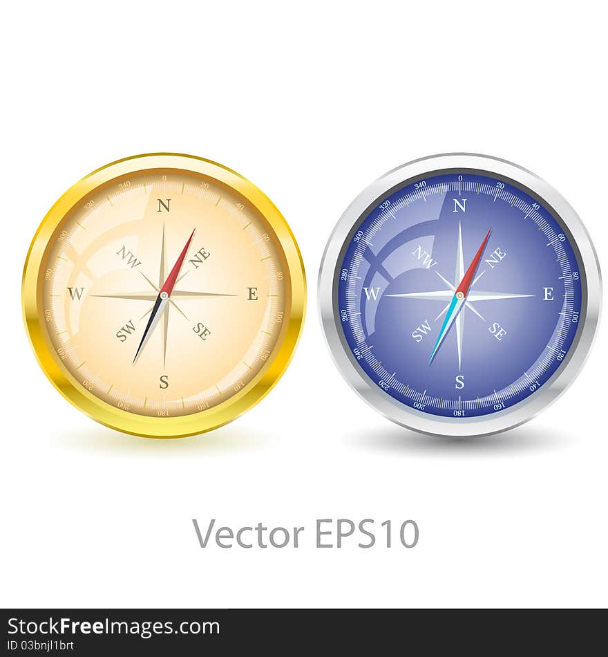 Gold and steel compass with windrose - illustration