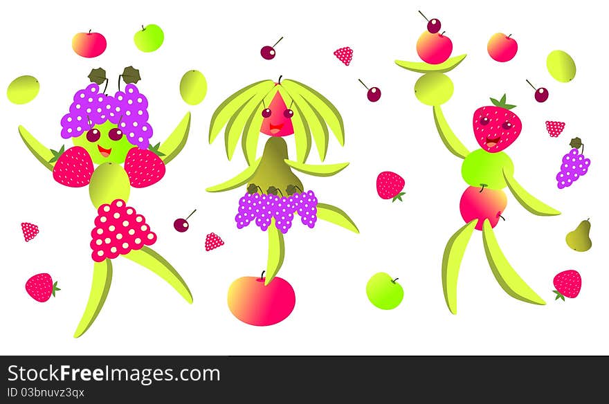 Dancings fruit are isolated on a white background