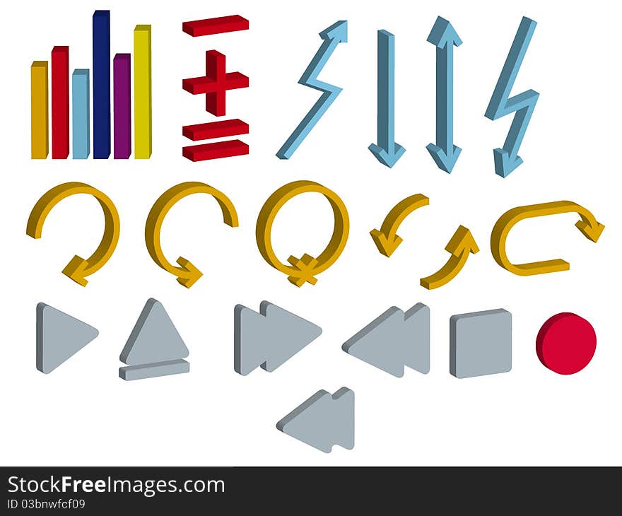 Set of many 3d icons on business, music and computer subjects