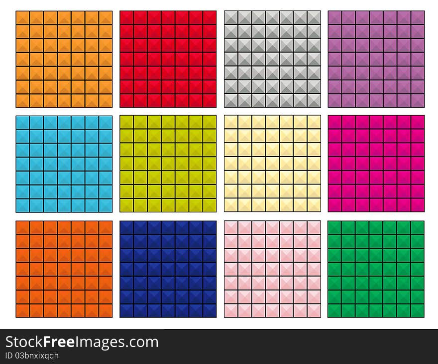 Set of twelve Textures of colour squares with black stroke. Set of twelve Textures of colour squares with black stroke