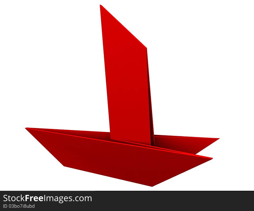 Boat made from paper. Origami. 3d render.