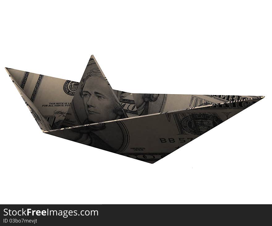 Boat made from paper. Origami. 3d render.