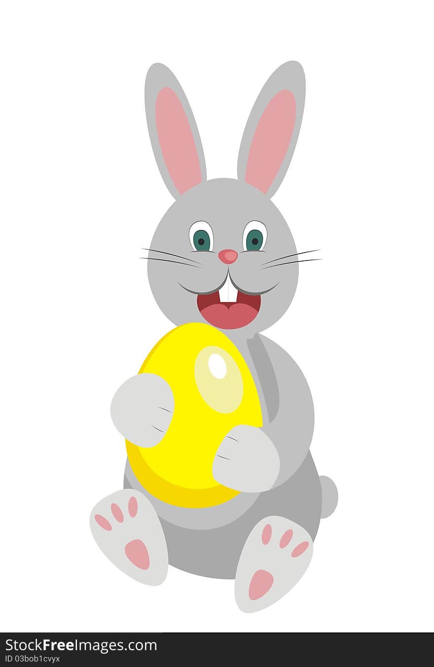 Easter bunny with yellow egg isolated on white background