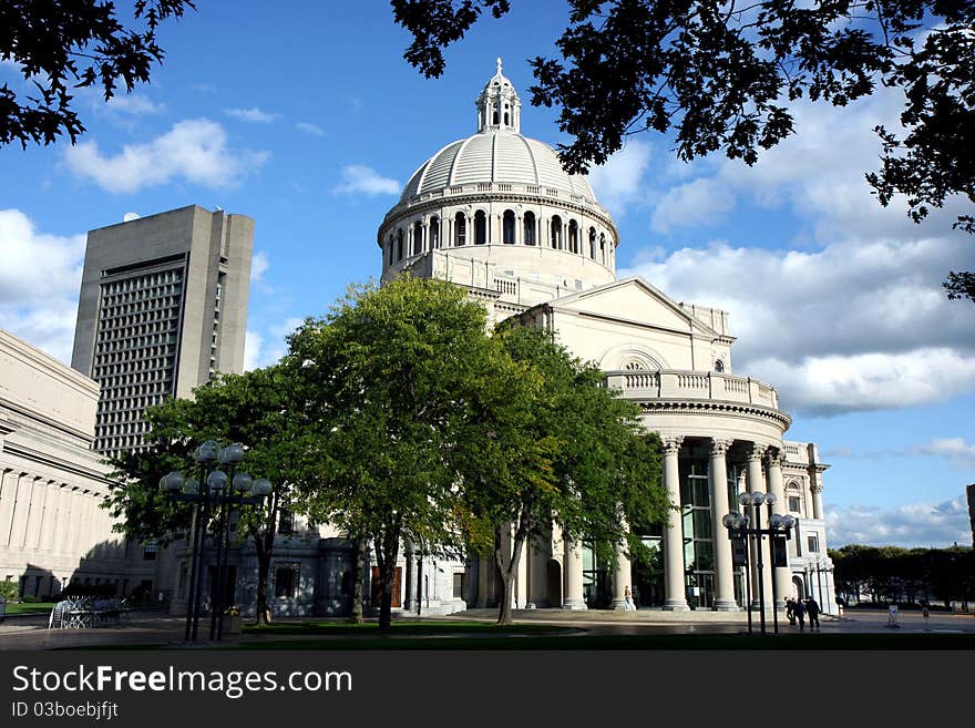 Boston's Christian Science church and Prudential building and the architecture around. Boston's Christian Science church and Prudential building and the architecture around