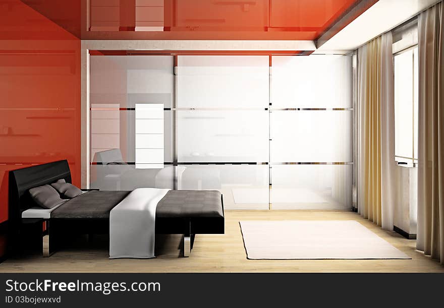 Modern interior of a bedroom room 3D