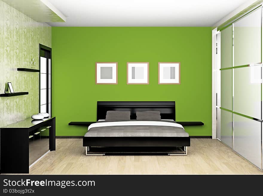 Modern interior of a bedroom room 3D