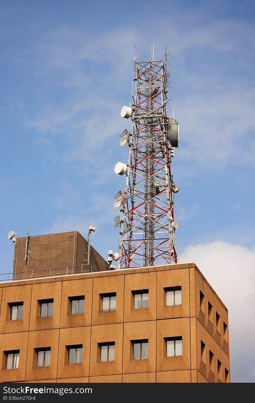 Telecommunication center with tower