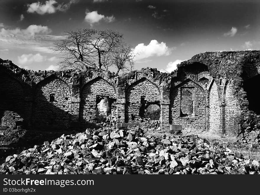 January 08th, 2011 Mandu,Madhya Pradesh, India-A view of a ruin fort of the Mandu. January 08th, 2011 Mandu,Madhya Pradesh, India-A view of a ruin fort of the Mandu