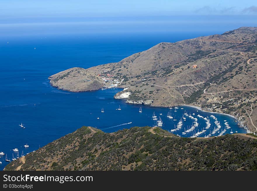 Yachts and sailboats moored in a cove