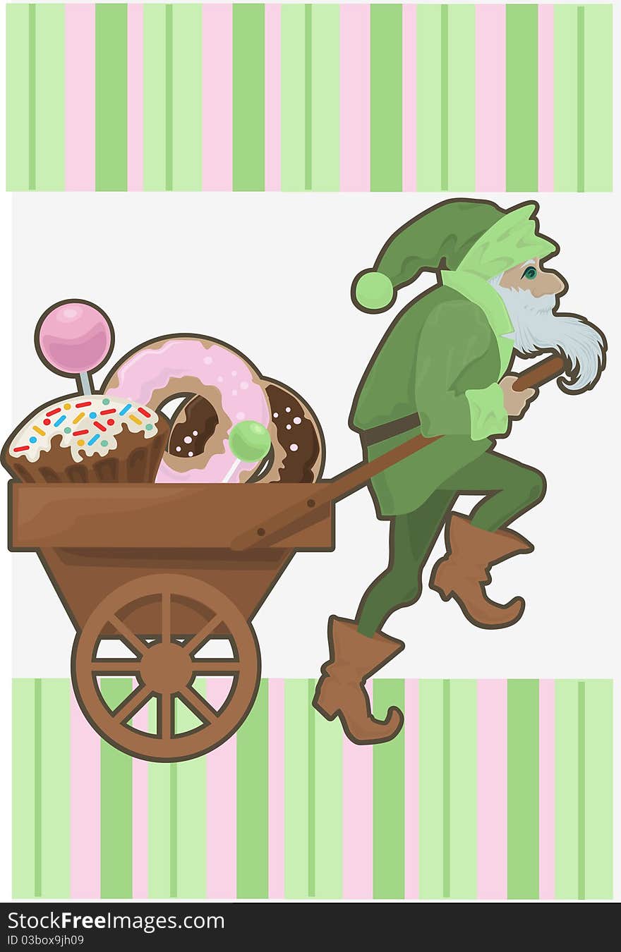 Fanny image of fantasy gnome with candies