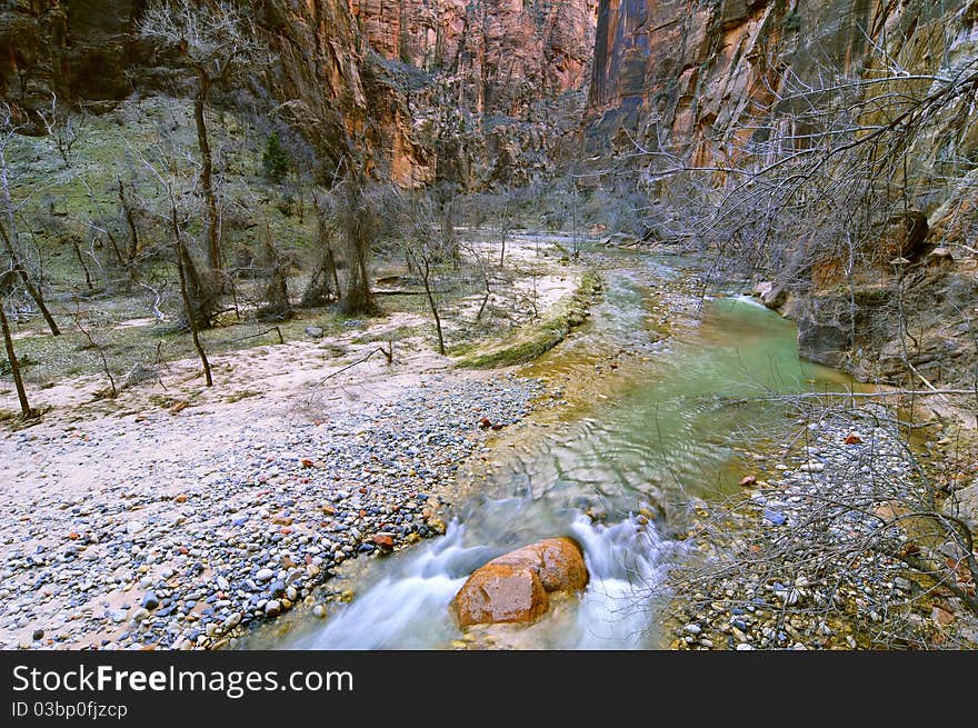 Zion National Park and The Virgin River in winter (Utah, Usa). Zion National Park and The Virgin River in winter (Utah, Usa)