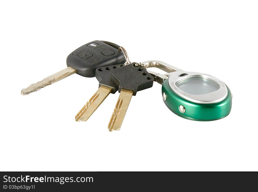 Keyring key isolated on a white background