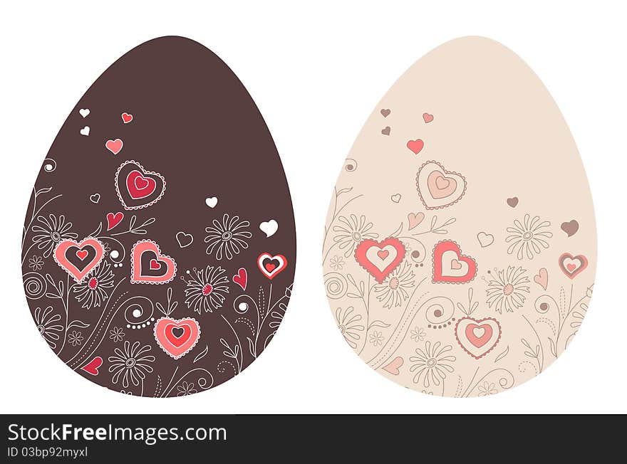 Two pretty spring easter eggs with hearts. Two pretty spring easter eggs with hearts