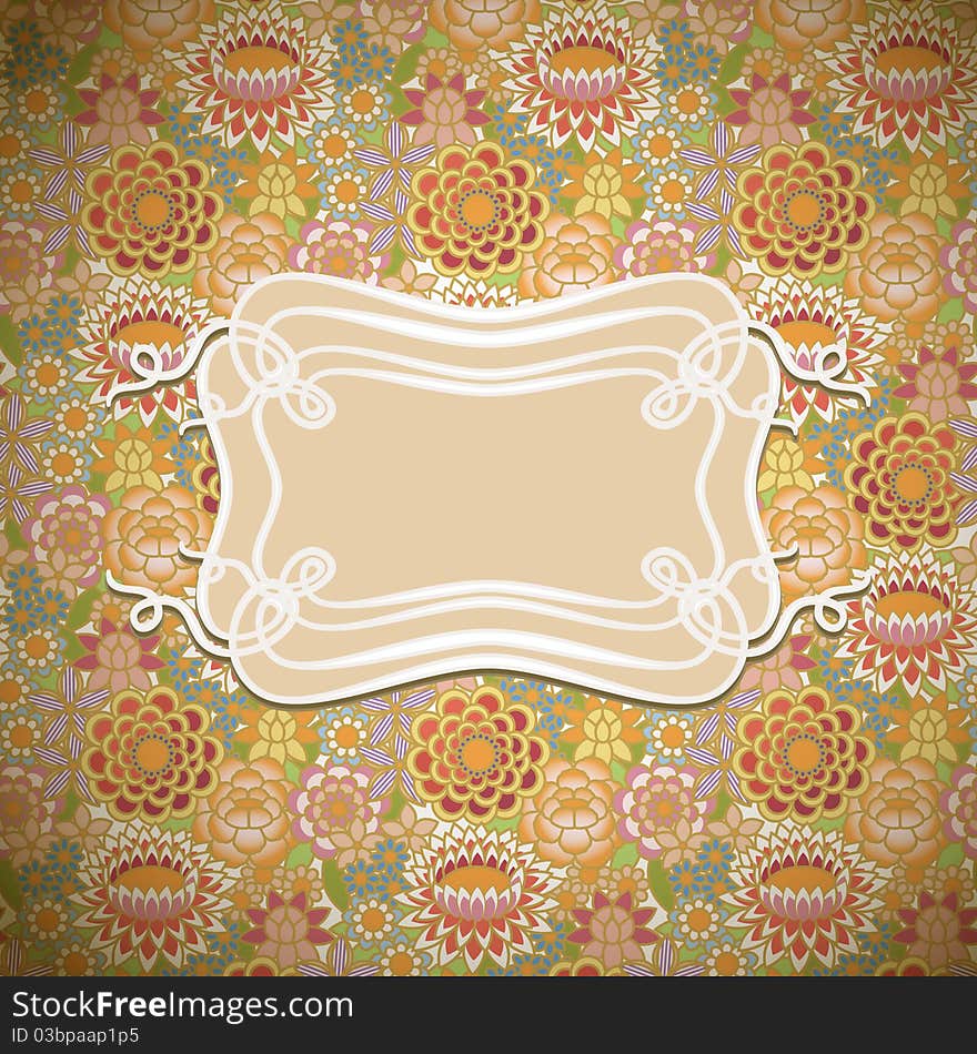 Floral background with frame, vector illustration