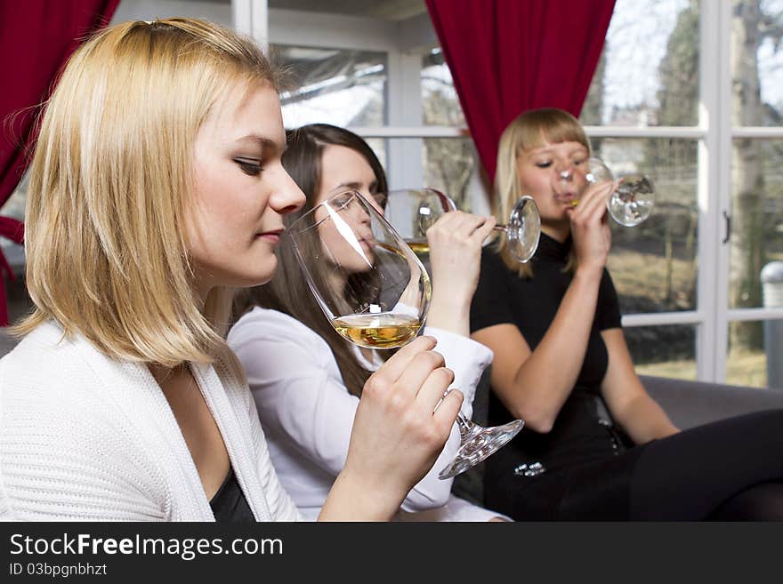 Young girls having dinner in fancy restaurant