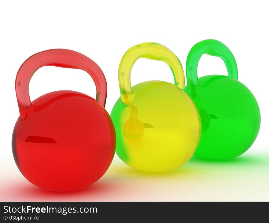 Three sports glass weights on a white background №3. Three sports glass weights on a white background №3