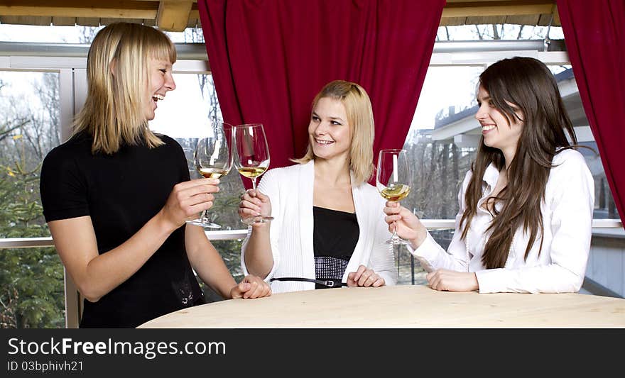 Young girls having dinner in fancy restaurant at the table