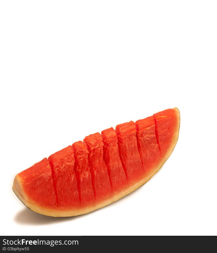 Red watermelon seedless in section on white isolated background. Red watermelon seedless in section on white isolated background.