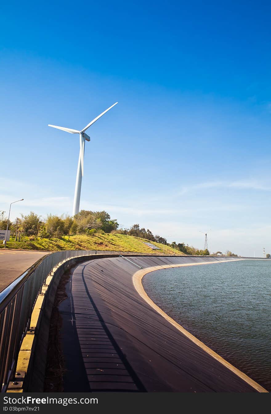 The wind power generator on top of the mountain in Thailand.