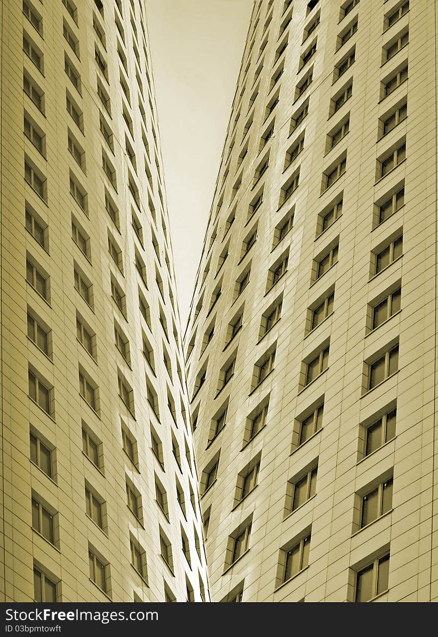 Two high- rise buildings, closeup. Two high- rise buildings, closeup