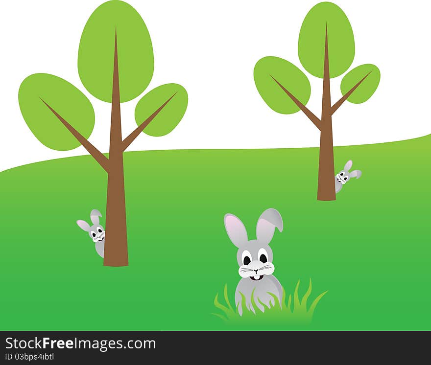 Easter background with egg shape on tree and rabbits. Easter background with egg shape on tree and rabbits