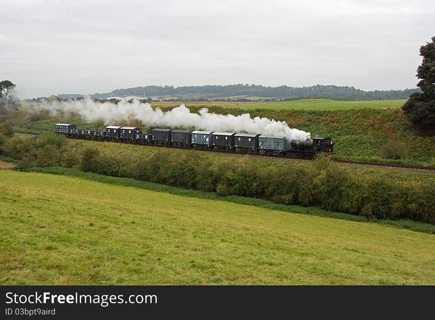 Goods train on eardington bank at the severn valley railway. Goods train on eardington bank at the severn valley railway