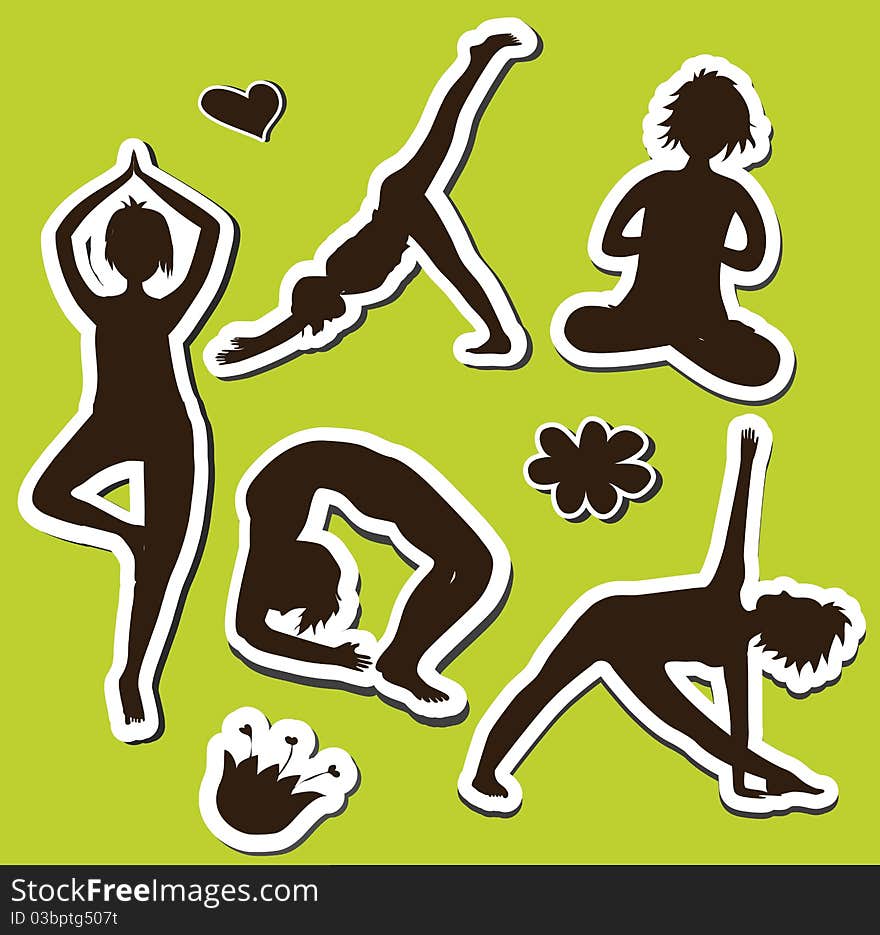 Silhouette of girls doing yoga. Silhouette of girls doing yoga