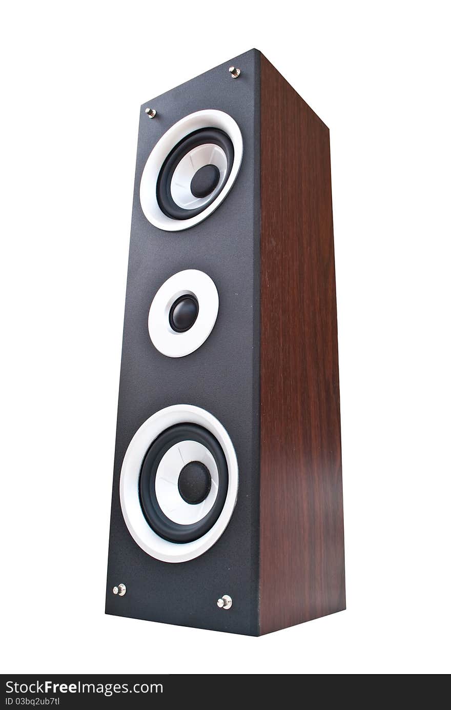 Wood loudspeaker isolate on the white.