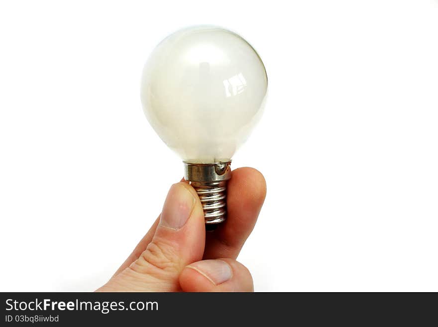 Hand with lamp isolated on white background