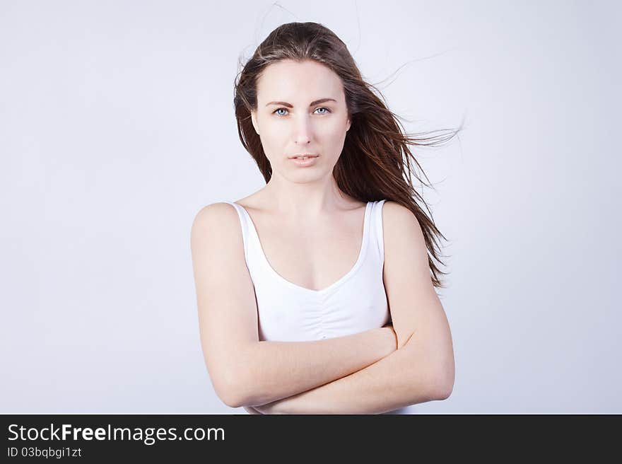 Young beautiful health woman with flyaway hair. Young beautiful health woman with flyaway hair