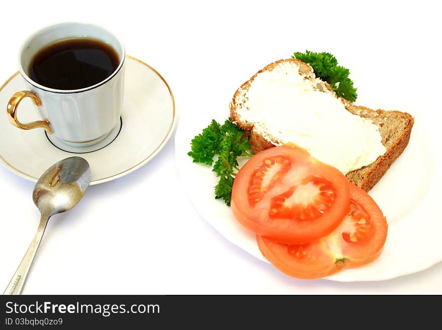 Breakfast With Bread, Tomatoes And Parsley