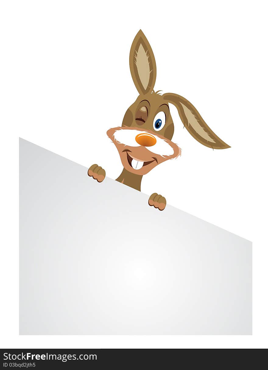 Cute easter bunny holding white card for your information