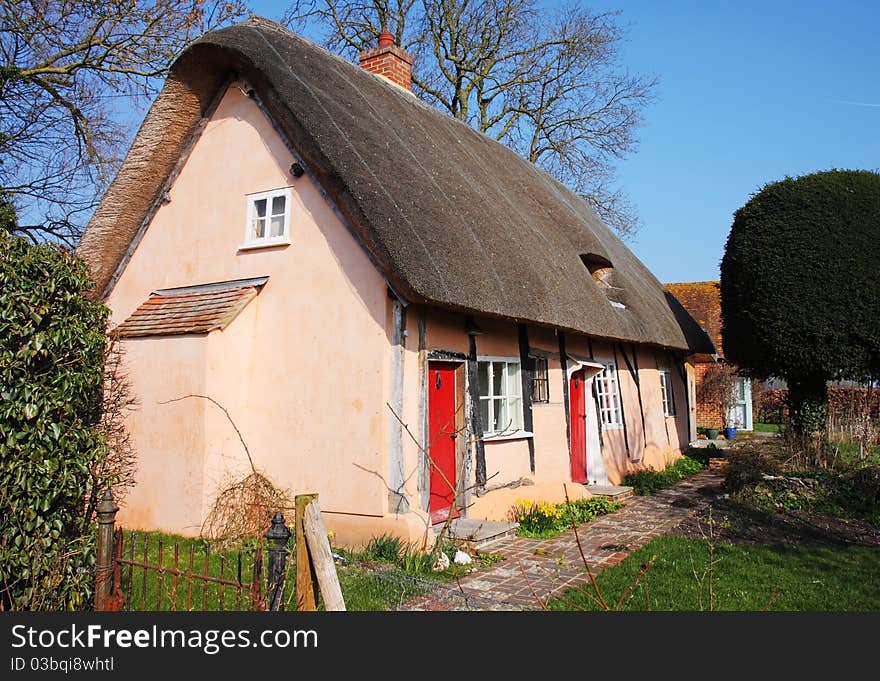 Thatched Village Cottage rendered in pink