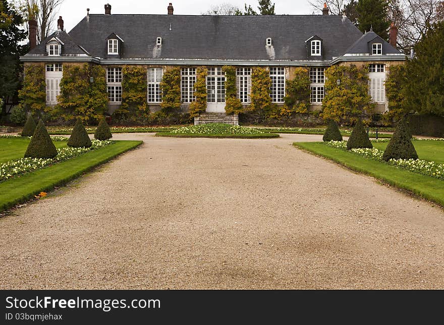 The walkway and gardens of the Botanical gardens in Rouen France