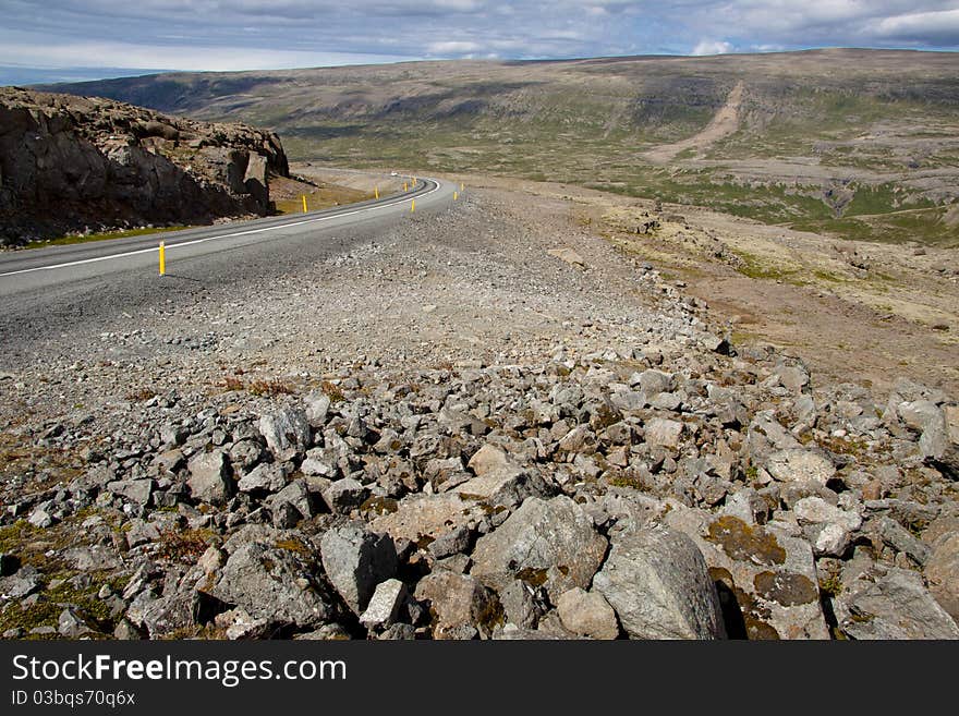 Mountains route in Iceland vestfjord summer sunny day. Mountains route in Iceland vestfjord summer sunny day.