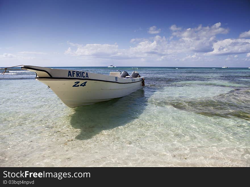 Boat named africa on the beautiful water